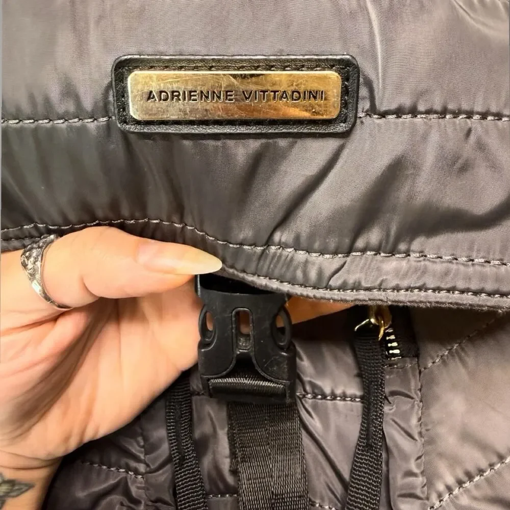 Adrienne Vittadini Quilted Nylon Backpack – Charcoal Gray